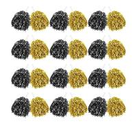 12-200 pompon da cheerleader con manico, 20 g, pompon da cheerleader, per feste, club, sport, tifo per adulti e bambini (oro nero, 48 pezzi)