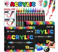 12/24/48/60/72/168 Colori Pennarelli Acrilici Bipontati, Punte Morbide e Rigide, Adatti per Vari Scenari Pittorici, Ideali per le Fasi Iniziali della Pittura, Graffiti su Più Superfici, Pittura Profes