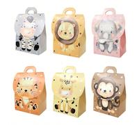 12/24/48 pezzi Scatole regalo con animali, scatole regalo per feste a tema animali della giungla, con zebre, leoni, tigri, elefanti, scimmie, giraffe, per dolci e spuntino, accessori per feste a tema