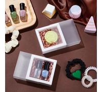 12/24 confezioni regalo in carta kraft con custodia in PVC, scatola rettangolare per confezione regalo e stoccaggio, colore legno, quando aperta: 23,9x23,7x0,05 cm, scatola: 8,3x8,3x3,2 cm, dimensione