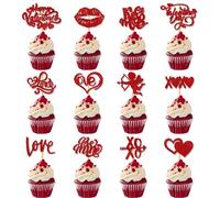 12/24 decorazioni per cupcake con scritta "Happy Valentine's Day", glitterate, a forma di cuore, labbra, bacio me be mine, per San Valentino, feste di nozze, decorazioni per torte
