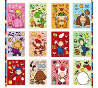 12/24 pezzi Adesivi del gioco di Mario, anime e cartoni animati, interattivi per genitori e figli, puzzle fai-da-te, adesivi per il viso, perfetti per creare la migliore atmosfera festiva per feste e