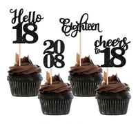 12/24 pezzi Decorazioni per cupcake 18° compleanno, design glitterato con scritte "Ciao 18", "Evviva i 18", "Diciotto dal 2007", adatte per decorazione torta festa 18° compleanno, colore nero Tagli Un
