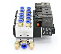 12/24V DC 110/220V AC Multi Option 4V210-08 Pneumatic Solenoid Valve Block With Muffler Fitting Base Manifold 2/3/4/6 Way(5 Row 6mm fitting,AC220V)