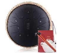 12.5 In 11 Notes Drum Della Lingua In Acciaio Con Decorazione A Corda, Tamburo Tasto C Key Ethereal Per Terapia Musicali Di Meditazione, Con Borsa, Bacchette, Tutorial, Adesivi Note (Color : Black)