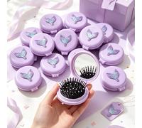 12/6/1 pezzo Pettine specchio pieghevole mini a forma di coda di sirena viola, pettine massaggiante per il cuoio capelluto rotondo portatile, adatto per il portafoglio, regalo da viaggio per ragazze, 
