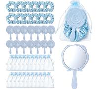 12/6/1 Set Specchio da trucco vintage a forma di rosa portatile a mano, piccolo specchio, fascia per capelli, borsa di stoccaggio, set di stoccaggio per lo styling - Specchio a mano con rosa blu, fasc