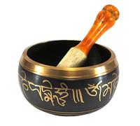 12,7 cm - Strumento di preghiera buddista tibetano con attaccante, campana OM, ciotola OM, ciotola per meditazione, terapia musicale (nero)