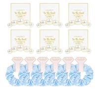 12 accessori per capelli in morbido raso di seta, elastici per capelli, fermagli per capelli per addio al nubilato, bomboniere per donne e ragazze (bianco perla e blu)