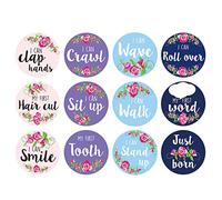 12 adesivi mensili per foto con fiori e miglio per bambini, finitura opaca, per album di ritagli per neonati, finitura opaca, mese senza abbagliamento, per ragazza o ragazzo, unisex, idea regalo