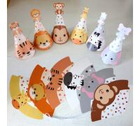 12 animali della foresta, decorazioni per feste nella giungla, cappellini per feste di compleanno, tigri, elefanti, leoni, giraffe, scimmie, zebre, accessori fotografici, copricapi, feste di compleann