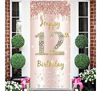12 Anni Compleanno Festa Decorazioni Oro Rosa, 12 Striscione di Compleanno, 12 Anni di Buon Compleanno Decorazione di Festa per Ragazze, 12 Feste di Compleanno Bandiera Segno di Benvenuto