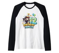12 Anni Compleanno Ninja Ragazzi Dodici 12 ° Festa Dodicesimo Maglia con Maniche Raglan