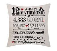 12° Anniversario di Matrimonio Copricuscino 18x18 Pollici - Regalo per Coppie, Genitori, Marito, Moglie - Presente Keepsake Decorazione (12)