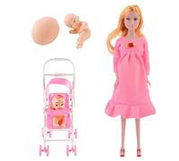 12 Bambola incinta con articolazioni mobili con bambino nella pancia con carrello per bambini, accessori per casa delle bambole, stile 2, bambola