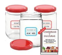 12 barattoli di vetro da 450 ml con coperchi metallici rossi + 12 coperchi extra + EBook di 102 ricette per realizzare barattoli - coperchi a vite ermetici per alimenti fatti in casa - Include