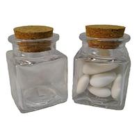 12 BARATTOLI IN VETRO QUADRATO PER CONFETTI CON TAPPO IN SUGHERO 50 ML 5 X 4 CM