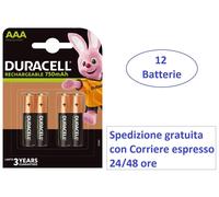 12 batterie AAA ministilo ricaricabili Ni-MH DURACELL 750 mAh DC2400 VALUE