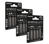 12 Batterie Panasonic Eneloop Pro AA Ricaricabili Eco HR6 4BL 1.2V 2500mAh NUOVE
