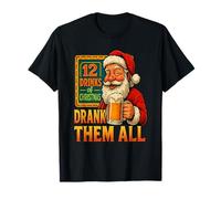 12 Bevande di Natale Divertente Babbo Natale Birra Design Maglietta
