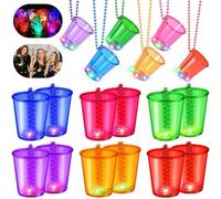 12 bicchieri da liquore a LED con catena, bicchieri da liquore a tracolla, bicchieri colorati per feste con catena, bicchieri da shot da appendere Jga, per carnevale, addio al nubilato, decorazione