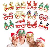 12 bicchieri di Natale, divertenti occhiali da festa, cornici glitterate, accessori per foto di Natale per tutte le età