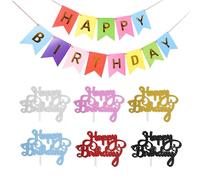 12 biglietti colorati per compleanno, 1 bandiera di compleanno, per torta di compleanno, decorazione per torte, cupcake, decorazione per torta con glitter