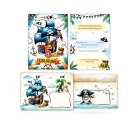 12 biglietti di invito con 12 buste per il 5° compleanno dei bambini, nave pirata, ragazzi, ragazze, bambini, fantastici inviti colorati per quinto compleanno, inviti di compleanno per bambini