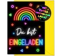 12 biglietti di invito luminosi per feste per compleanno dei bambini, per ragazze e ragazzi + 12 buste - le brillanti carte per feste sono l'invito arcobaleno per ragazzi, bambini e adolescenti per