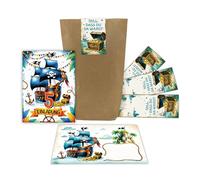 12 biglietti di invito per il 5° compleanno dei bambini, motivo: nave pirata, ragazzi e ragazze, fantastici inviti colorati per il quinto compleanno, inviti di compleanno per bambini, con 12 buste, 12