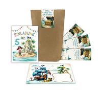 12 biglietti di invito per il 5° compleanno dei bambini, pirata, ragazze, ragazzi, fantastici inviti colorati per quinto compleanno, inviti di compleanno per bambini, con 12 buste, 12 sacchetti, 12