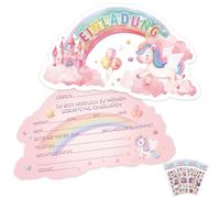 12 biglietti di invito per il compleanno dei bambini, con 4 adesivi 3D, unicorno, inviti di compleanno per ragazze, biglietti di invito per compleanni, unicorno, inviti per feste, biglietti di invito