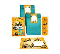 12 biglietti d'invito per il 5° compleanno dei bambini, 5° compleanno ragazzi cantiere con 12 buste, 12 sacchetti/petrolio, 12 adesivi, 12 segnalibri