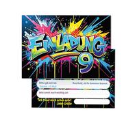 12 biglietti d'invito per il 9° compleanno dei bambini, graffiti per bambini, fantastici inviti colorati per il nono compleanno, inviti di compleanno per bambini
