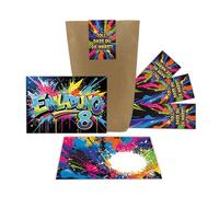 12 biglietti d'invito per l'8° compleanno dei bambini, graffiti per bambini, fantastici inviti colorati per l'8° compleanno, inviti di compleanno per bambini, con 12 buste, 12 sacchetti, 12 adesivi