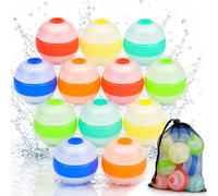12 bombe ad acqua riutilizzabili con tasca in rete, autosigillanti e ricaricabili rapidamente, in silicone, per bambini, adulti, battaglie acquatiche, spiaggia, feste in piscina