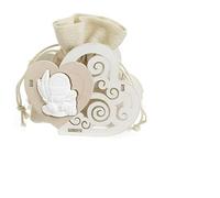 12 Bomboniere Comunione Sacchetto Stoffa con Cuore Calice e spighe in Legno 10cm