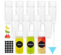 12 Bottiglie Piccole da Riempire, 60ml Riutilizzabili Piccole Bottiglie di Plastica da Riempire con Imbuto, Pennello ed Etichette, Bottiglie Vuote da Riempire per Succo, Latte e Acqua