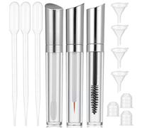 12 bottiglie vuote di mascara da 10 ml, con spazzola per ciglia, per mascara, vuota, per eyeliner, con bacchetta per ciglia con imbuto di riempimento per viaggi di bellezza (argento)