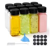 12 bottigliette in plastica da 56,7 g con coperchio, riutilizzabili, a prova di perdite, con tappi neri, mini barattoli in plastica per frullati, acqua, latte e altre bevande