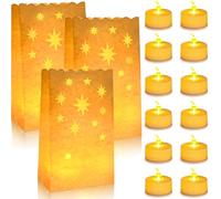 12 Candele a LED Senza Fiamma e 12 Sacchetti di Candela Luci Tealight Realistiche Luminose Lumini a Batteria Flickering Flameless Candele per San Valentino Matrimonio Compleanno Feste Natale (Stelle)