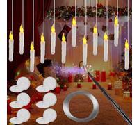 12 candele a LED sospese con bacchetta magica, 17 cm, funzionamento a batteria; candele a LED senza fiamma per interni ed esterni, per Natale, Halloween, feste