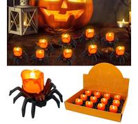 12 candele decorative di Halloween, senza fiamma, a LED, a forma di ragno, a lunga durata, luce calda, per uso sicuro per Halloween, feste all'aperto e