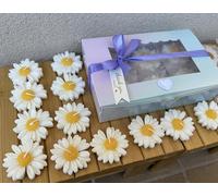 12 candele di soia a forma di margherita con profumo floreale in confezione regalo.