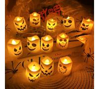 12 Candele LED Halloween, Lanterni Decorazioni Tavola con Espressione Strana, Decorazioni Giardino, Zucca Luminosa, Candele Senza Fiamma (luce bianca)