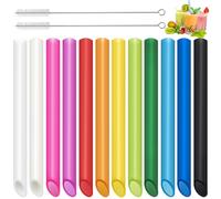 12 cannucce riutilizzabili Bubble Tea con 2 spazzole per la pulizia, cannucce colorate spesse, in plastica, adatte per tutti i tipi di frullati (13 mm x 25,5 cm)