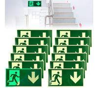 12 cartelli di emergenza retroilluminanti, 300 x 150 mm, retroilluminanti, per via di fuga, per uscita di emergenza, per via di fuga, con freccia verso il basso