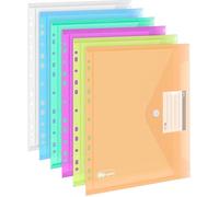 12 cartelline portadocumenti formato A4, 6 colori, formato A4, trasparente, portadocumenti, con bottone a pressione, per organizzare con 11 bordo forato e tasca per etichette