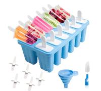 12 Cavità Stampi per Ghiaccioli in Silicone, Riutilizzabili e Senza BPA, Completi di Spazzola per la Pulizia e Imbuto Pieghevole in Silicone, Facili da Usare per Ghiaccioli Fatti in Casa - Blu