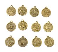 12 ciondoli rotondi a forma di oroscopo zodiacale, in bronzo anticato, per la creazione di gioielli, as description, Poliestere